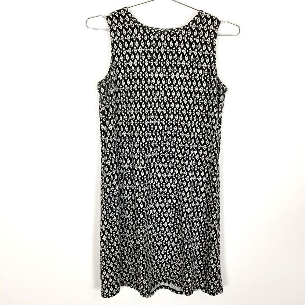 J. Jill Women Mini Shift Dress Size S Boho Sleeveless Ikat Print Black